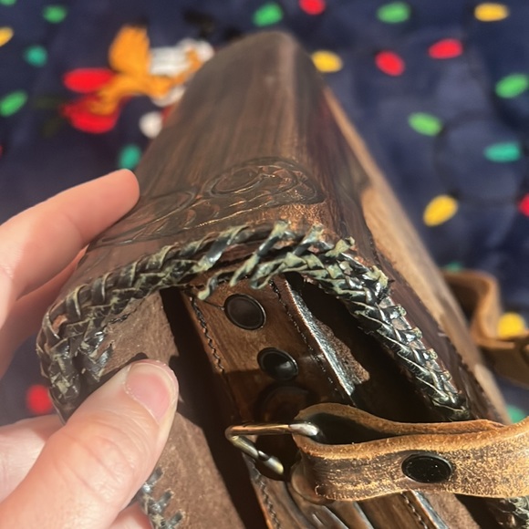 Vintage Joo Kay Hand Tooled Leather Purse Handbag Brown Western Shoulder - Picture 5 of 11